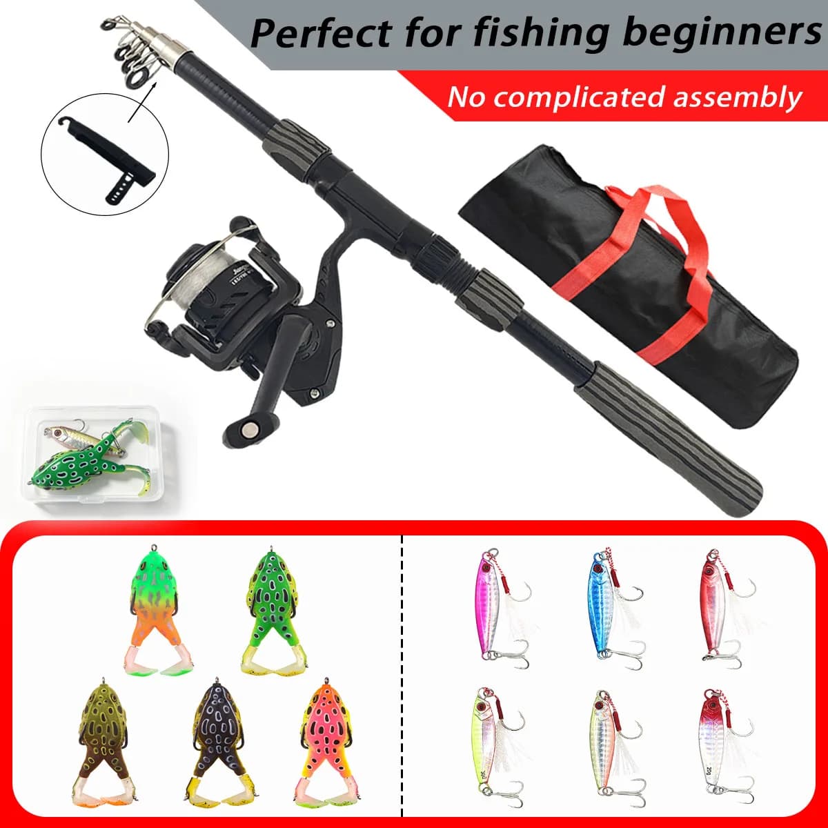 Complete Rod and Reel Set, Ready to Fish Right After Unboxing, Comes with Fishing Lures and Practical Storage Bag