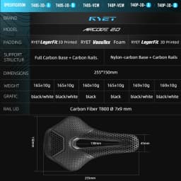 RYET 3D Printed Carbon Bike Saddle Ultralight MTB Road Fiber Bicycle Seating Cushion Comfortable Ventilated Cycling Seat Parts