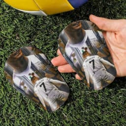 1 Pair of Mini Football Shin Guards - Ultra Small Protective Gear for Men & Women, Blue & White Cracked Ice Design, pp Material