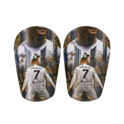 1 Pair of Mini Football Shin Guards - Ultra Small Protective Gear for Men & Women, Blue & White Cracked Ice Design, pp Material