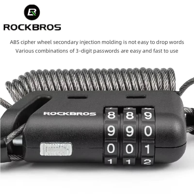 ROCKBROS Helmet Lock Antitheft Mini Bicycle Lock 3 Digit Password Lock Ultralight Flexible Bike Lock Motorcycle Helmet Lock Part