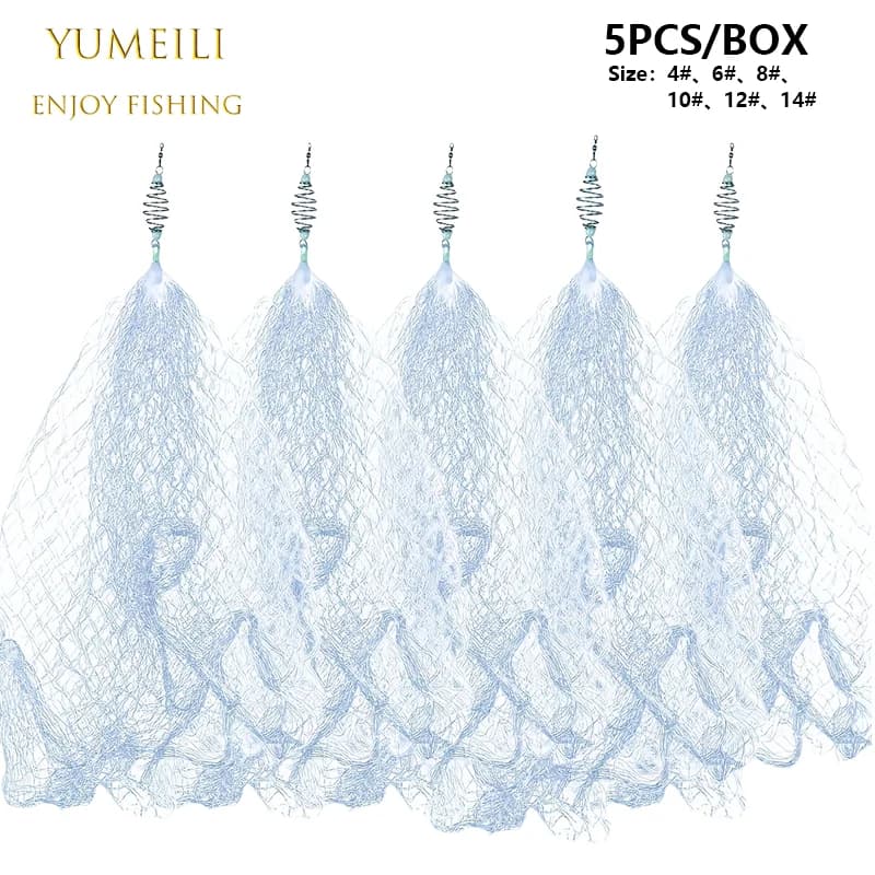 YUMEILI 5pcs Fish Binding Net, Hook Free Adhesive Net, New Fishing Method, Transparent White Mesh Small Fishing Net
