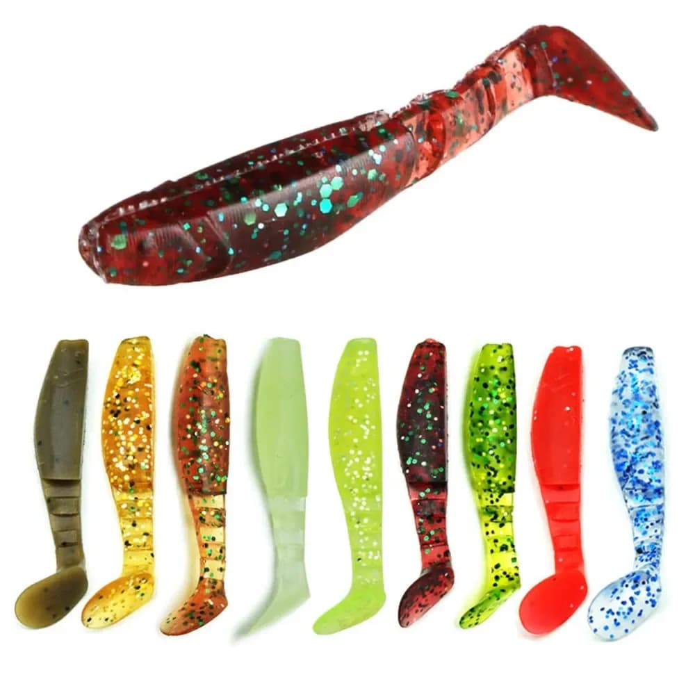 15pcs Fishing Bait 5.5CM 2G T-tail Soft Bait Luya Fake Bait Soft Worm Soft Bait Single Tail Worm Fishing Lures Lure Carp Fishing