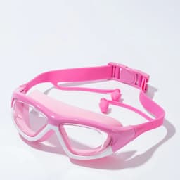 Children's High-definition Waterproof And Anti Fog Swimming Large Frame Glasses, Convenient Goggles Silicone Connected Earplugs