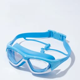 Children's High-definition Waterproof And Anti Fog Swimming Large Frame Glasses, Convenient Goggles Silicone Connected Earplugs