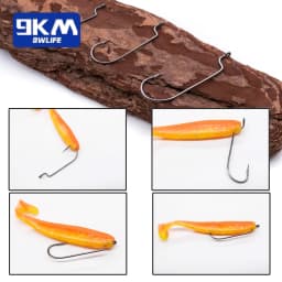 9KM 50Pcs Fishing Worm Hooks Offset EWG Hooks High Carbon Steel for Bass Barbed Shank Saltwater
