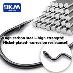 9KM 50Pcs Fishing Worm Hooks Offset EWG Hooks High Carbon Steel for Bass Barbed Shank Saltwater
