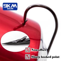 9KM 50Pcs Fishing Worm Hooks Offset EWG Hooks High Carbon Steel for Bass Barbed Shank Saltwater