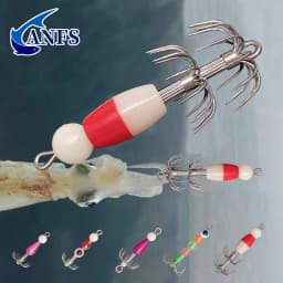ANFS 2pcs/5pcs Glow Squid Jig Hooks Kit, Luminous Squid Jigs Lure Fishing Cuttlefish Sleeve Artificial Baits with Tackle Box