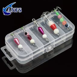 ANFS 2pcs/5pcs Glow Squid Jig Hooks Kit, Luminous Squid Jigs Lure Fishing Cuttlefish Sleeve Artificial Baits with Tackle Box