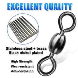 FishTrip 50Pcs Crane Swivels Rolling Swivels Stainless Steel Fishing Swivels Heavy Saltwater Fishing Tackles Black Nickel