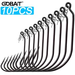 10Pcs Screw Lock Hook 1# 9/0# Offset Worm Hooks with Spring Pin Sharp Crank for Soft Lure Fishing Spring-lock Set Fishhook