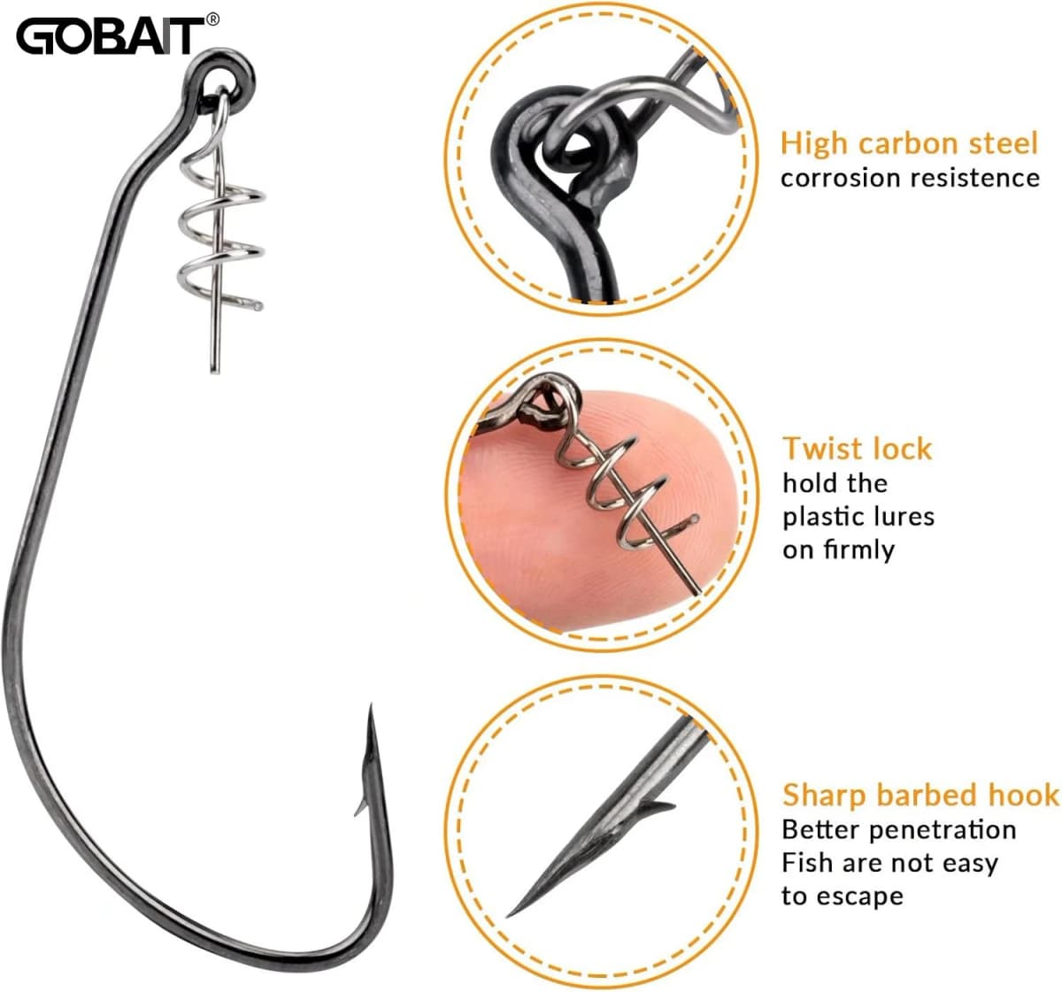 10Pcs Screw Lock Hook 1# 9/0# Offset Worm Hooks with Spring Pin Sharp Crank for Soft Lure Fishing Spring-lock Set Fishhook