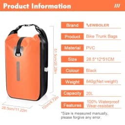 NEWBOLER 10L 20L Waterproof Cycling Bicycle Front Fork Bag Quick Release Bike Rear Seat Trunk Bag Bike Bag Bicycle Accessories