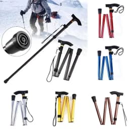 Multifunction Walking Stick Trekking Poles Telescopic Fold Crutches Hiking Stick Crutch Elderly Metal Stick Walking Cane Outdoor