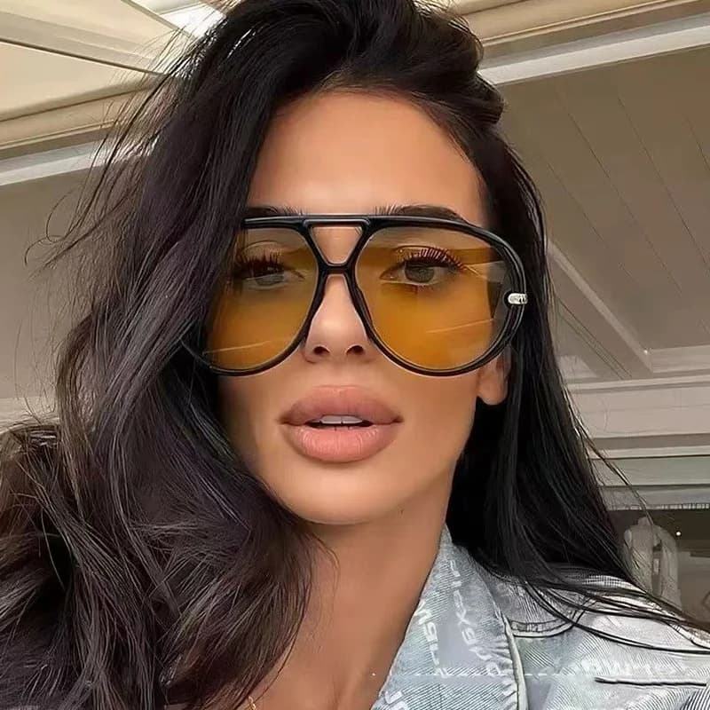 Hiking 2pcs Oversized Pilot Oval Frame Anti Light Glasses Women Punk Style Vintage Double Beam Shades For Lady Outdoor Eyewear
