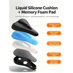 Silicone & Memory Foam Bike Seat Cover, Shock-Absorbing Anti-Slip Cushion, Magic Tape & Drawstring Options for Comfort Riding