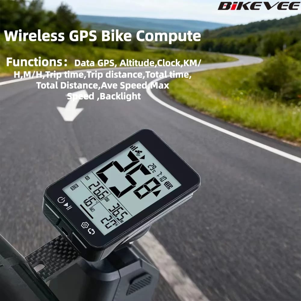 Bicycle Computer GPS Wireless Cycling Odometer Speedometer Stopwatch Tracker LCD Screen with Backlight Bracket Bike Accessories