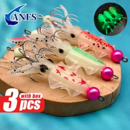 ANFS 3pcs Squid Bait Kit- Ideal for Night Fishing, Squid Fishing Lures ,Amazing Fishing Gift for Angler.