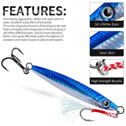 5Pcs 3D Eyes Metal Jig Lure 10g 15g 20g 30g 40g 60g Bionic Bait Saltwater Shore Casting Fishing Lure Fishing Tackle Quality Hook