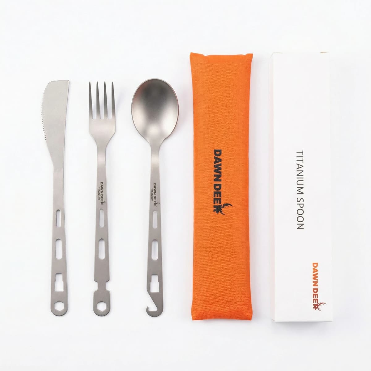 3-in-1 Titanium Ultra-Light Cutlery Set Multifunctional Portable Food Topper Cutlery with Beer Open Design Titanium Spoon