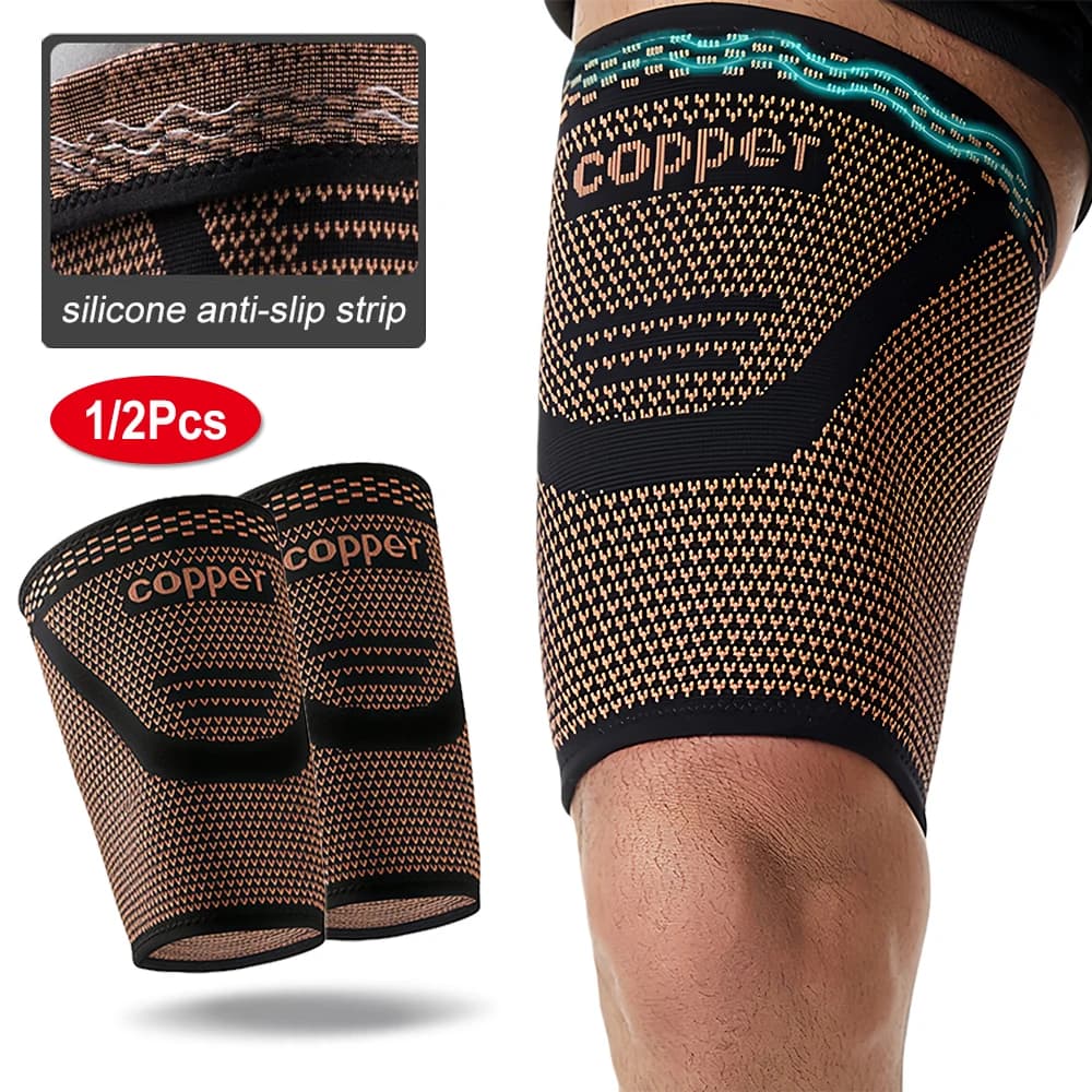 1/2PCS Anti-Slip Copper Thigh Compression Sleeves, Hamstring Support Brace for Men and Women Recovery, Running, Sports, Workout