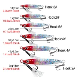 5pcs Metal Slow Jig 10-60g Sinking Casting Jigging Bait with Two Assist Hook for Tuna Bass in Saltwater Freshwater Fishing Gear