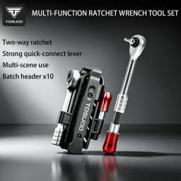 TOSUOD 1/4" Two-Way Ratchet Wrench Set, Mini Ratchet & Quick Connect Rods, Foldable Bicycle Repair Kit, S2 Bits & Tire Levers