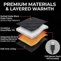 Winter Intelligent Heated Vest Fast Heating 25 Heating Zones 3 Temperature Settings 4-Zone Control USB Port for Men's Outdoor We