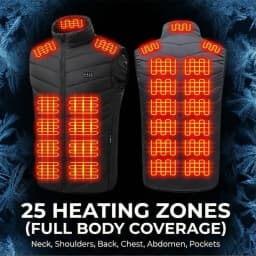 Winter Intelligent Heated Vest Fast Heating 25 Heating Zones 3 Temperature Settings 4-Zone Control USB Port for Men's Outdoor We