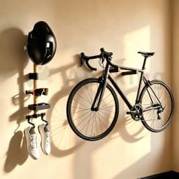 A1 Wall Mount Cycling Storage Rack Helmet Holder Sunglasses Shoes Wooden Bracket Cartridge Bike Garage Bicycle Gear Organizer