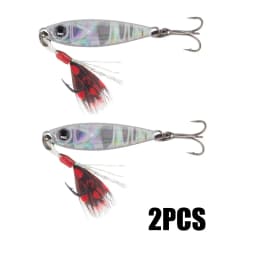 2Pcs Mini Metal Jig Fishing Lure 1.5g 3.8g 5.5g Small Bait with Feather Hook Laser Coating Spoon Trout Bass Freshwater Fishing
