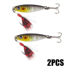2Pcs Mini Metal Jig Fishing Lure 1.5g 3.8g 5.5g Small Bait with Feather Hook Laser Coating Spoon Trout Bass Freshwater Fishing