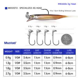 5Pcs Jig Head Hooks 0.9g 1.3g 1.8g 2.7g Midosto Series Wobble Mustad Hook Lead Jigs for Soft Lures for Bass Trout Fishing Tackle
