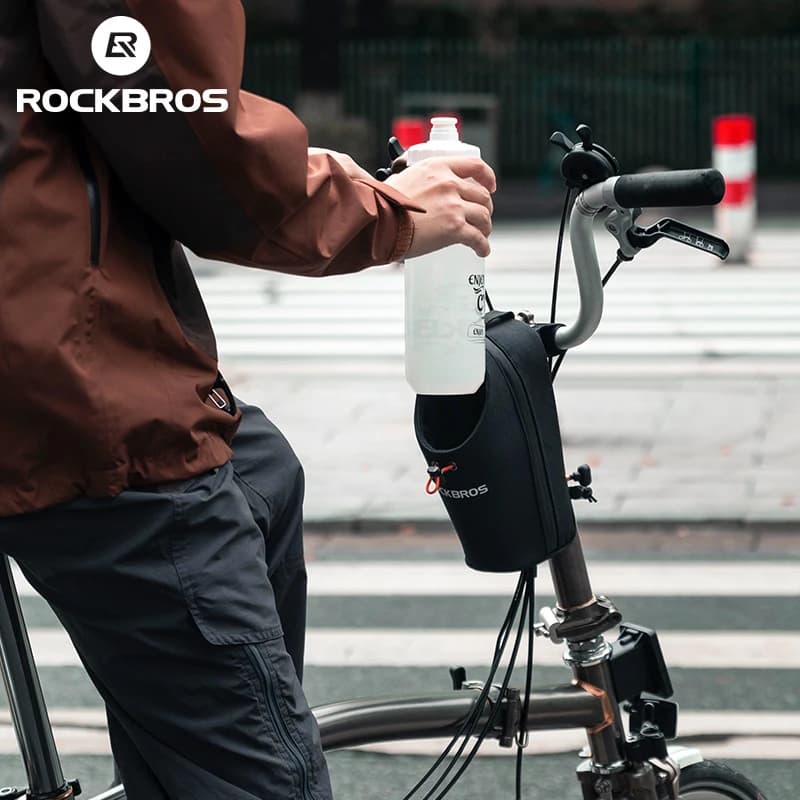 ROCKBROS Bicycle Front Bag 1.5L Water Bottle Bag Folding Bike Handlebar Bag MTB Road Riding Adjustable Large-caliber Cycling Bag