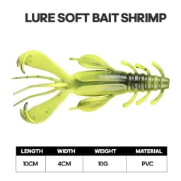 TAIYU-Soft Plastic Fishing Lure, Topwater Floating Shrimp, Lobster, Saltwater, Active Crayfish for Weedless Rigs, 4Pc Set