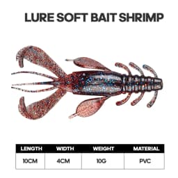 TAIYU-Soft Plastic Fishing Lure, Topwater Floating Shrimp, Lobster, Saltwater, Active Crayfish for Weedless Rigs, 4Pc Set