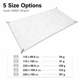 1056D Tyvek Camping Ground Sheet 55g/㎡ Ultralight Waterproof Tent Footprint Tear Resistant Foldable Picnic Mat with Guy Lines