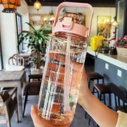 2L Water Bottle Portable Straw Plastic Water Cup for Outdoor Sports Fitness Adult High Value Big Fat Cup with Time Marker