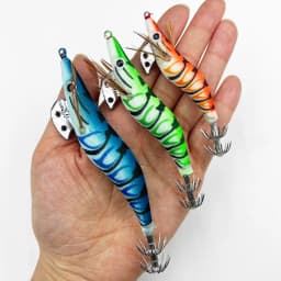 ShareShark 10pcs/lot Fishing Wood Shrimp Luminous Squid Octopus Lure 3D Eyes Lure Hard Bait Fishing Tools