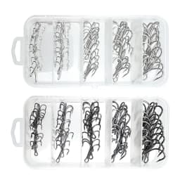 ShareShark 50pcs/box Fishing Treble Hooks Kit High Carbon Steel Hooks Strong Sharp Round Bend with Split Rings for Lures Baits