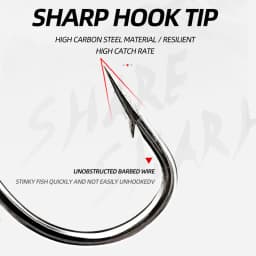 ShareShark 50pcs/box Fishing Treble Hooks Kit High Carbon Steel Hooks Strong Sharp Round Bend with Split Rings for Lures Baits