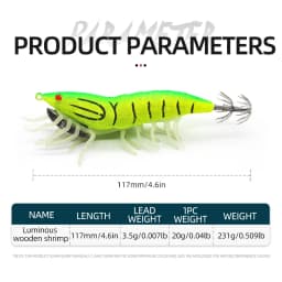 ShareShark 8PCS Glow in The Dark Soft Foot Shrimp Jig Hard Fishing Lures Shrimp Squid Hook Wood Shrimp Bait Fishing Lure Set