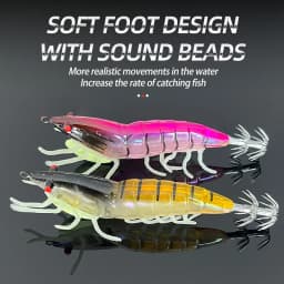 ShareShark 8PCS Glow in The Dark Soft Foot Shrimp Jig Hard Fishing Lures Shrimp Squid Hook Wood Shrimp Bait Fishing Lure Set