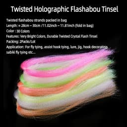 2Packs Twisted Holographic Flashabou Tinsel Fly Fishing Tying Crystal Flash for Baitfish Streamer Jig Hook Lure Making Material