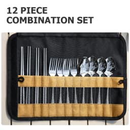 BISINNA Camping Cutlery Set 304 Stainless Steel Spoon Chopsticks Fork with Storage Bag for Outdoor Picnic Travel Tableware