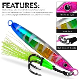 LHFSH Luminous Metal Jig Fishing Lures Hard Bait 20g-80g Slow Sinking Jigging Bait with Treble Hooks for Sea Bass Tuna Fishing
