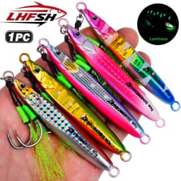 LHFSH Luminous Metal Jig Fishing Lures Hard Bait 20g-80g Slow Sinking Jigging Bait with Treble Hooks for Sea Bass Tuna Fishing