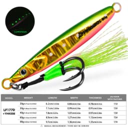 LHFSH Luminous Metal Jig Fishing Lures Hard Bait 20g-80g Slow Sinking Jigging Bait with Treble Hooks for Sea Bass Tuna Fishing