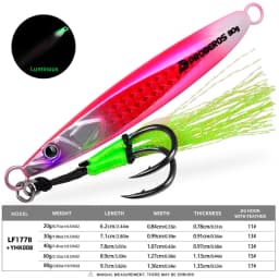 LHFSH Luminous Metal Jig Fishing Lures Hard Bait 20g-80g Slow Sinking Jigging Bait with Treble Hooks for Sea Bass Tuna Fishing